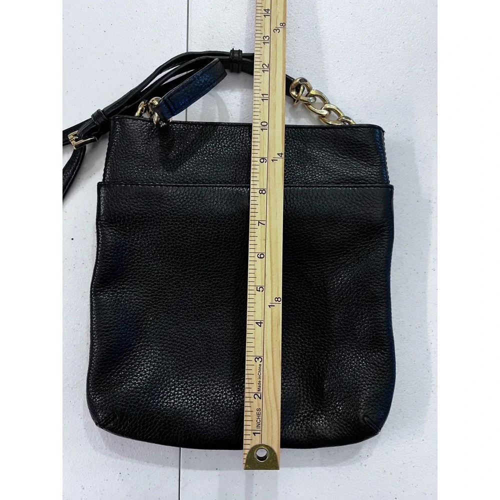 Michael Kors Black Pebbled Leather Crossbody Bag Gold Chain Buckle Detail Luxury